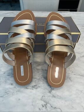 Louise et Cie Metallic Multi-Strap Slide Sandals